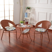 阳台桌椅藤椅三件套组合简约小茶几休闲户外庭院圆桌编织靠背椅子定制 内玻璃1桌2椅(仿古色)坐垫靠枕桌布
