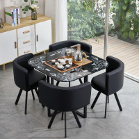 家用靠窗阳台玻璃桌休闲桌椅子网红简约茶具茶桌一桌四椅组合套装定制 黑色平空花含茶盘抽水烧水机