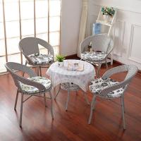 阳台桌椅藤椅三件套组合简约小茶几休闲户外庭院圆桌编织靠背椅子定制 内玻璃1桌3椅（斑马纹）坐垫靠枕桌布