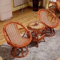 藤条室内藤椅茶几三件套 休闲真藤编庭院阳台桌椅组合会客椅子定制 2个转椅加茶几