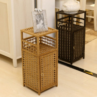 简约藤编收纳柜简易床头柜花架电话架带拉双层置物架小书架定制