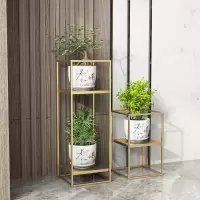 花架创意欧式铁艺方形金色花架室内客厅落地式植物架多层花盆架子定制