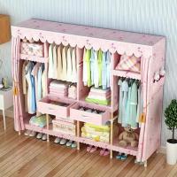 加厚涤棉布衣柜木棍加粗加固组装简易布艺经济型实木双人衣橱简约定制