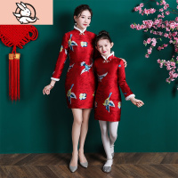 HUAYANGTU母子装秋冬加绒加厚过年中国风高端亲子装特别的旗袍炸街洋气套装家