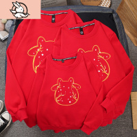 HUAYANGTU过年亲子装一家三口四口红卫衣牛年家福大码高端母子母女装洋气家