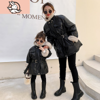HUAYANGTU亲子装皮衣2020新款潮秋冬季母女装加绒外套洋气母子冬装加厚上衣家