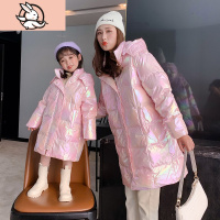 HUAYANGTU高端亲子装羽绒服2020新款网红洋气中长款母女装加厚女童连帽外套家