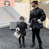 HUAYANGTU亲子装女童2020新款冬季母女装加绒加厚韩版宽松皮衣派克服外套潮家