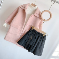 HUAYANGTU亲子装冬法式翻领女童毛呢大衣洋气淑女宽松母女装中长款呢子外套家