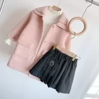 HUAYANGTU亲子装冬法式翻领女童毛呢大衣洋气淑女宽松母女装中长款呢子外套家