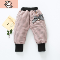 HUAYANGTU童装女童裤子加绒加厚儿童竖条纹哈伦裤洋气婴儿宝宝冬装棉裤外穿裤子童