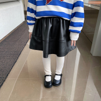 HUAYANGTU女童装新款洋气儿童打底皮裤潮百搭女宝宝花苞裤黑色小皮裙裤子童