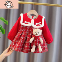 HUAYANGTU女童加绒红色连衣裙儿童冬装加厚新年裙子宝宝公主裙2020新款洋气裙子童