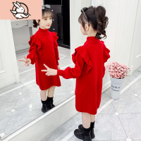 HUAYANGTU女童毛线连衣裙春秋2020新款洋气毛衣裙新款儿童秋冬季红色裙子潮裙子童