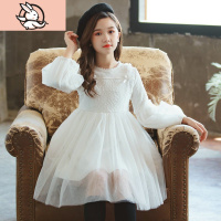 HUAYANGTU春秋冬女童白色连衣裙花童婚纱裙子儿童公主裙裙红色演出礼服裙子童