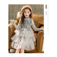 HUAYANGTU女童连衣裙针织衫2021新款洋气网纱春装中大童毛线衣蛋糕公主裙子裙子童