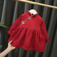 HUAYANGTU女童旗袍连衣裙秋冬季女宝宝洋气加绒加厚中国风唐装儿童公主裙子裙子童