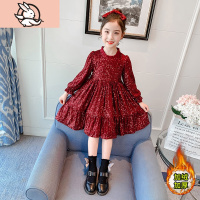 HUAYANGTU女童红色连衣裙冬加绒2020年中国风打底洋气过年公主裙亮片裙子冬裙子童