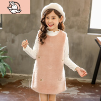 HUAYANGTU女童毛呢背心裙秋冬新款加厚连衣裙公主风中长款淑女裙儿童马甲裙裙子童