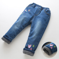 HUAYANGTU一条过冬~儿童夹棉棉裤厚 女童软牛仔加棉保暖裤东北外穿冬中大童裤子童