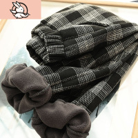 HUAYANGTU亲子款 儿童厚加绒裤 女士宽松束脚男女童复古格子工装裤 中大童裤子童