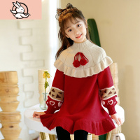 HUAYANGTU女童设计感连衣裙2020秋冬季新款洋气中大童新年毛衣针织公主裙子裙子童