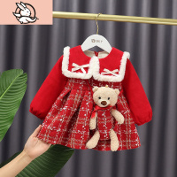 HUAYANGTU女宝宝连衣裙加绒冬装女童裙子红色新年衣服儿童拜年唐装旗袍周岁裙子童