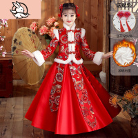 HUAYANGTU汉服女童拜年服儿童加绒秋冬新年装连衣裙冬装女孩裙子冬加厚公主裙子童