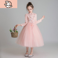 HUAYANGTU春秋冬女童礼服公主裙儿童红色连衣裙长袖旗袍纱裙子大童演出服装裙子童