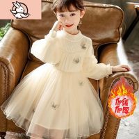 HUAYANGTU女童裙子冬款2020新款加厚加绒宝宝仙女裙儿童蝴蝶毛线针织公主裙裙子童