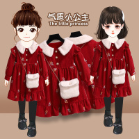 HUAYANGTU女童连衣裙秋冬装拜年服加绒洋气公主裙儿童新年衣服宝宝过年裙子裙子童