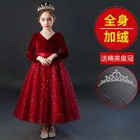 HUAYANGTU新年装儿童裙子红色秋冬礼服小女孩演出服女童加绒连衣裙冬装洋气裙子童