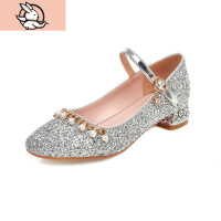 HUAYANGTU韩版女童小皮鞋中大童钢琴演出童鞋儿童高跟鞋走秀水晶鞋公主单鞋皮鞋童