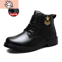 HUAYANGTU2020秋冬季新款男童鞋皮面防水儿童黑色皮鞋中大童二棉加绒马丁靴皮鞋童