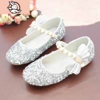 HUAYANGTU银白色女童公主鞋洋气水晶鞋宝宝软底鞋舞台演出搭配裙子儿童皮鞋皮鞋童