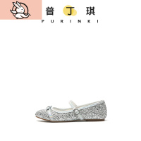 HUAYANGTU普丁琪女童皮鞋亮片蝴蝶结走秀校园表演水晶冰雪公主鞋平底小单鞋皮鞋童