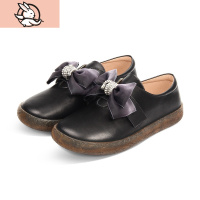 HUAYANGTU女童皮鞋2021春秋季新款儿童皮黑色公主软底蝴蝶结小孩豆豆单鞋皮鞋童