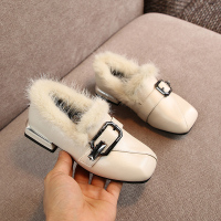 HUAYANGTU女童鞋秋冬款公主鞋儿童软底洋气皮鞋加绒女大童毛毛鞋方头高跟鞋皮鞋童