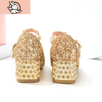 HUAYANGTU女童高跟皮鞋小女孩亮片礼服水晶走秀钢琴表演出公主儿童鞋秋冬季皮鞋童