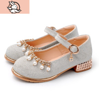HUAYANGTU女童高跟鞋小公主鞋爱莎单鞋女孩演出童鞋皮鞋银色走秀儿童水晶鞋皮鞋童