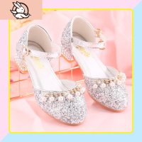 HUAYANGTU公主鞋女童舞台演出走秀银色水晶小女孩皮鞋儿童高跟鞋女礼服童鞋皮鞋童