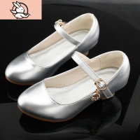 HUAYANGTU女童高跟鞋新款秋鞋学生皮鞋中大童银白色舞台主持走秀合唱演出鞋皮鞋童