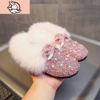 HUAYANGTU女童鞋子2021秋冬款新款韩版水钻蝴蝶结小女孩公主皮鞋儿童二棉鞋皮鞋童