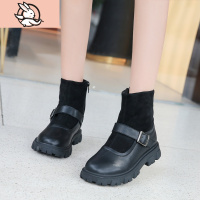 HUAYANGTU女童靴子短靴2020冬季新款公主袜子鞋加绒皮靴中大童洋气儿童皮鞋皮鞋童