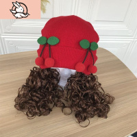 HUAYANGTU婴儿头发帽子韩版婴幼儿童帽子秋冬季双层毛线保暖女宝宝辫子假发帽子童