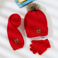 HUAYANGTU宝宝帽子秋冬季三件套儿童帽男童女童针织帽子围巾手套婴儿帽子潮帽子童