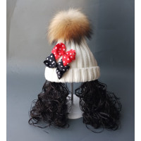 HUAYANGTU韩新款婴儿秋冬女宝宝假发长发辨儿童帽子套头帽子针织毛线假发帽帽子童