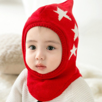 HUAYANGTU婴儿冬季宝宝毛线加绒毛线帽0-1-2岁男女童连体护脖帽子围巾一体帽子童