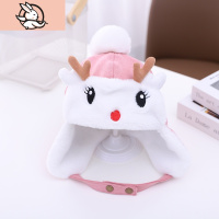 HUAYANGTU婴儿冬季帽子宝宝鹿角护耳帽可爱保暖冬天婴幼儿男童女童毛线帽绒帽子童