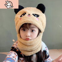 HUAYANGTU帽子女秋冬季百搭可爱小熊围巾一体保暖套头骑车防寒防风针织儿童帽子童
